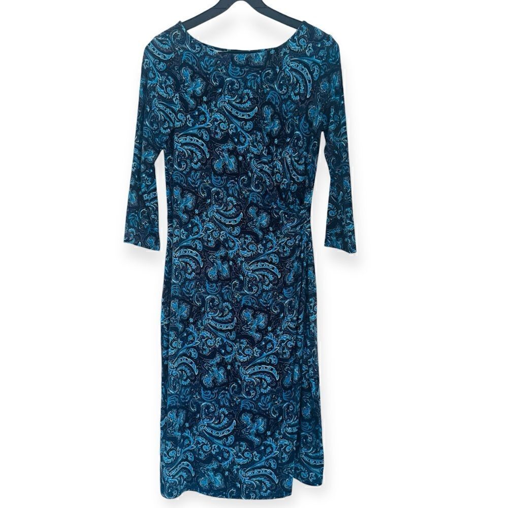 Talbots Blue Paisley Faux Wrap Dress Size Small